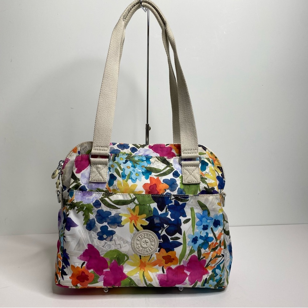 Kipling Multicolor Floral Bethel Shoulder Bag Purse Water Color Multi Pocket - Picture 2 of 15
